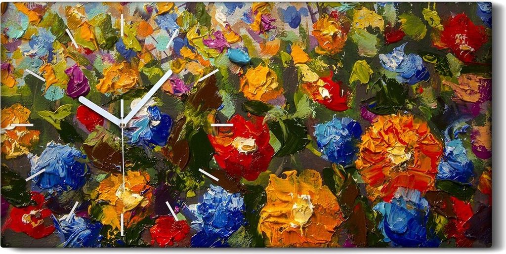 Wanduhr Bürouhr Leinwand Bild Geräuschlos 60x30 Ölgemälde Blumen Bunte Kunst - weiße Hände