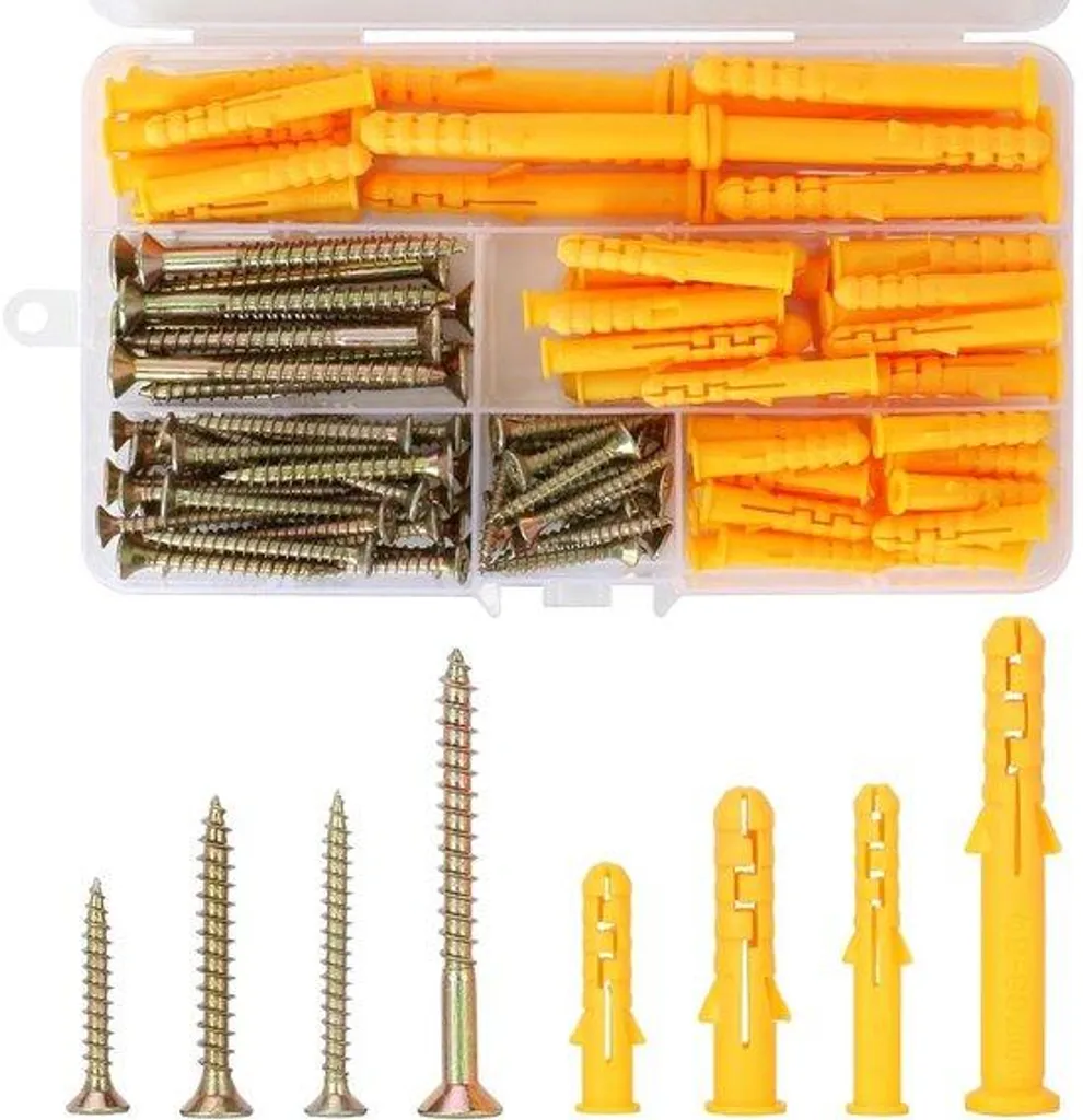 Coffret de 120 fixations vis et chevilles M8 M6 béton et plâtre - Lot