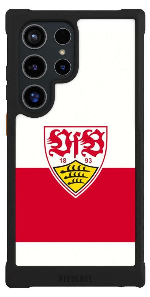 NIVOCASE Hülle für Samsung Galaxy S24 Ultra Stoßfeste Handyhülle NIVOmax Case Schwarz Logo Offizielles Lizenzprodukt VfB Stuttgart
