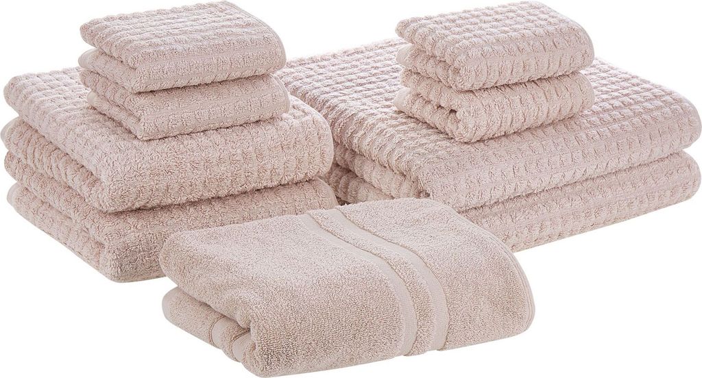 BELIANI Badehandtuch Set mit Badematte 9-teilig Rosa Baumwolle Frottee Handtücher in verschiedenen Größen Badteppich Bad Ausstattung Accessories