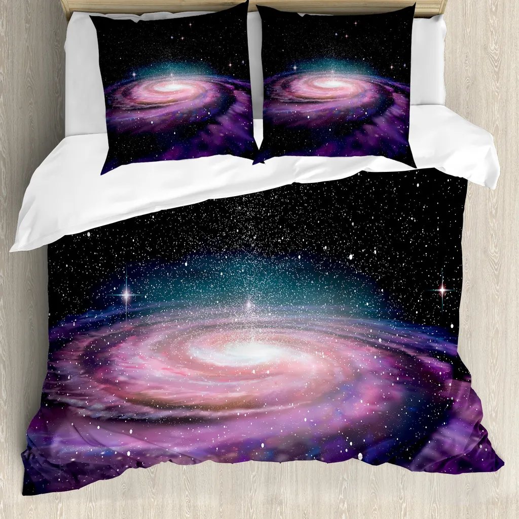ABAKUHAUS Galaxis Copripiumino, Galaxy nello spazio, antiacaro, adatto a chi soffre di allergie, con federe, 155 cm x 220 cm - 80 x 80 cm, malva nero