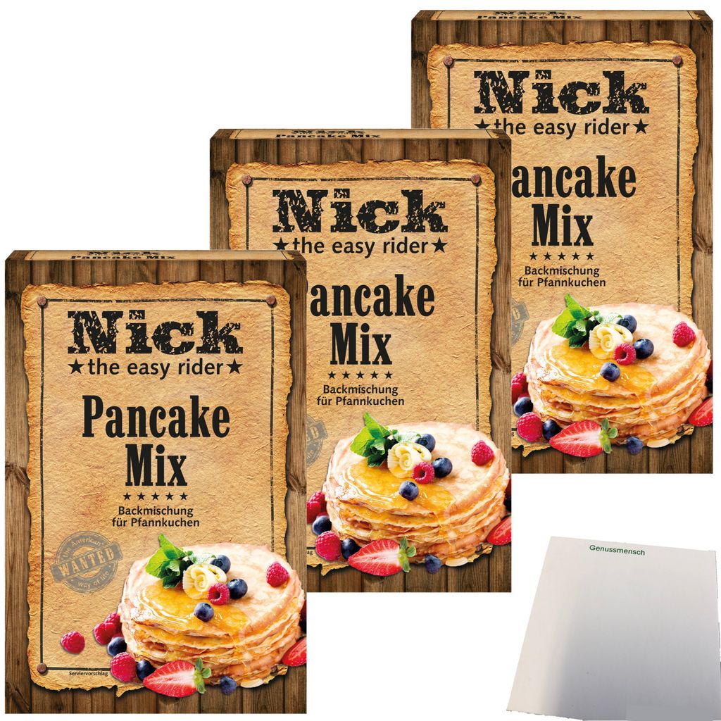 Nick Pancake Mix Backmischung für Pfannkuchen 3er Pack (3x400g Packung) + usy Block