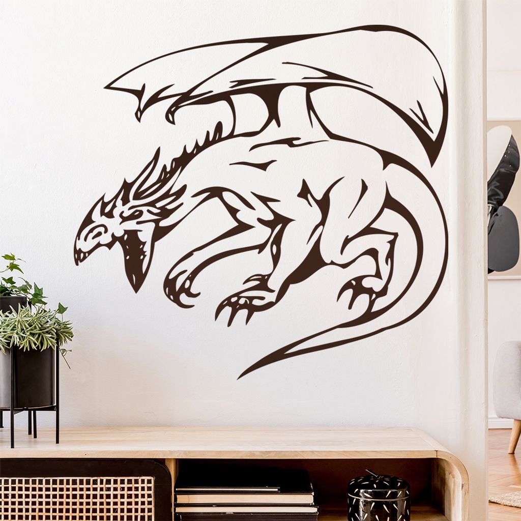 Drachen Angriff Wandtattoo in 6 Größen - Wandaufkleber Wall Sticker - Dekoration, Küche, Wohnzimmer, Schlafzimmer, Badezimmer