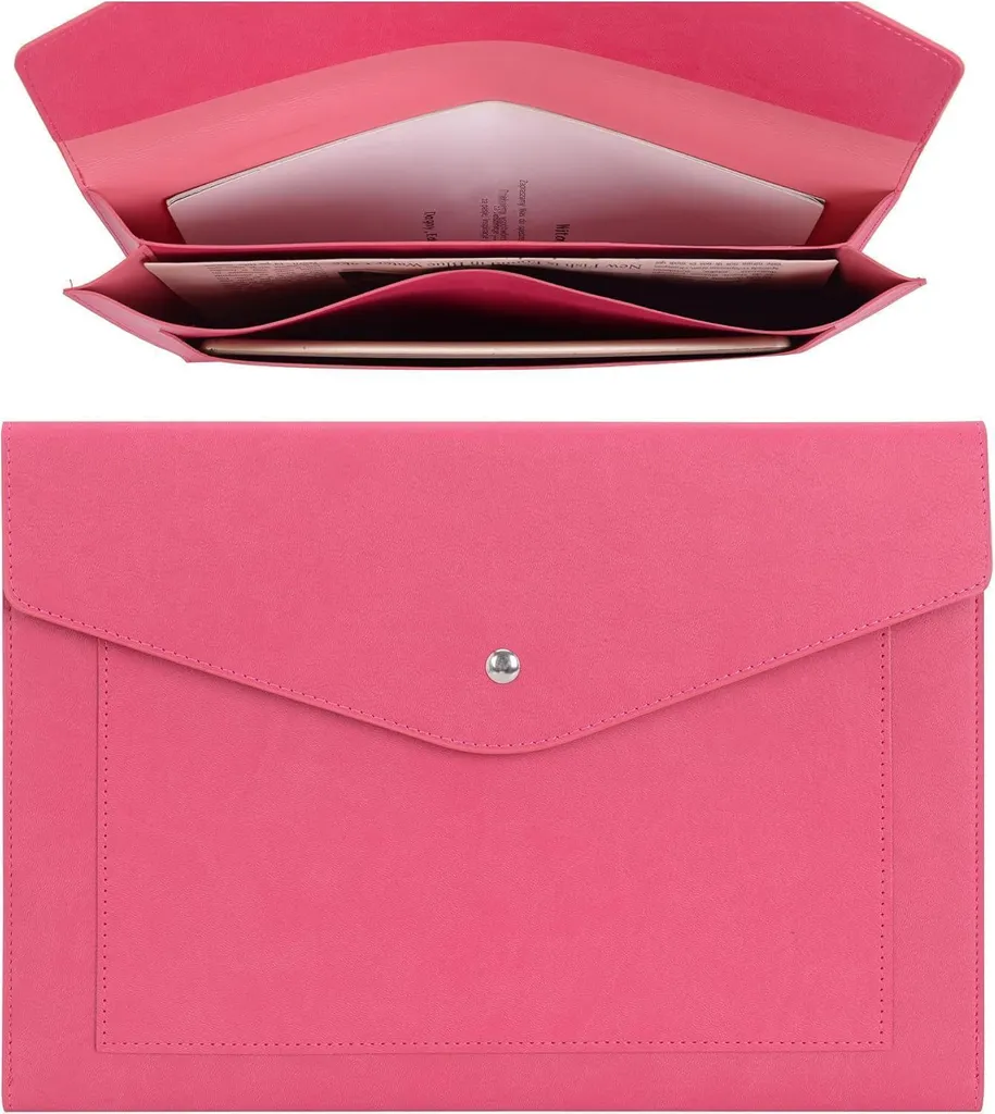 Porte-revues A4 prune extensible en cuir PU avec rangement multi-poches