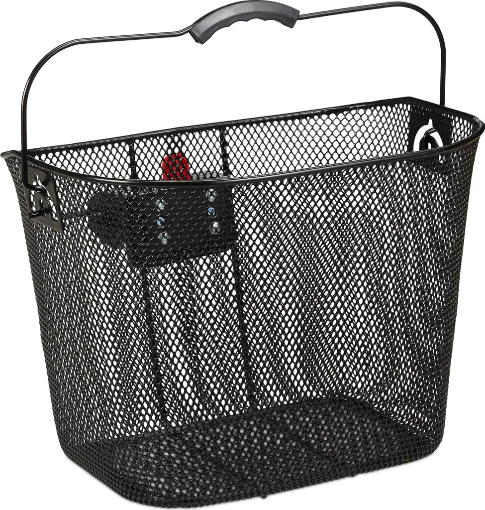 Relaxdays Panier Vélo Avant Amovible en Métal Noir avec Anse Pliable