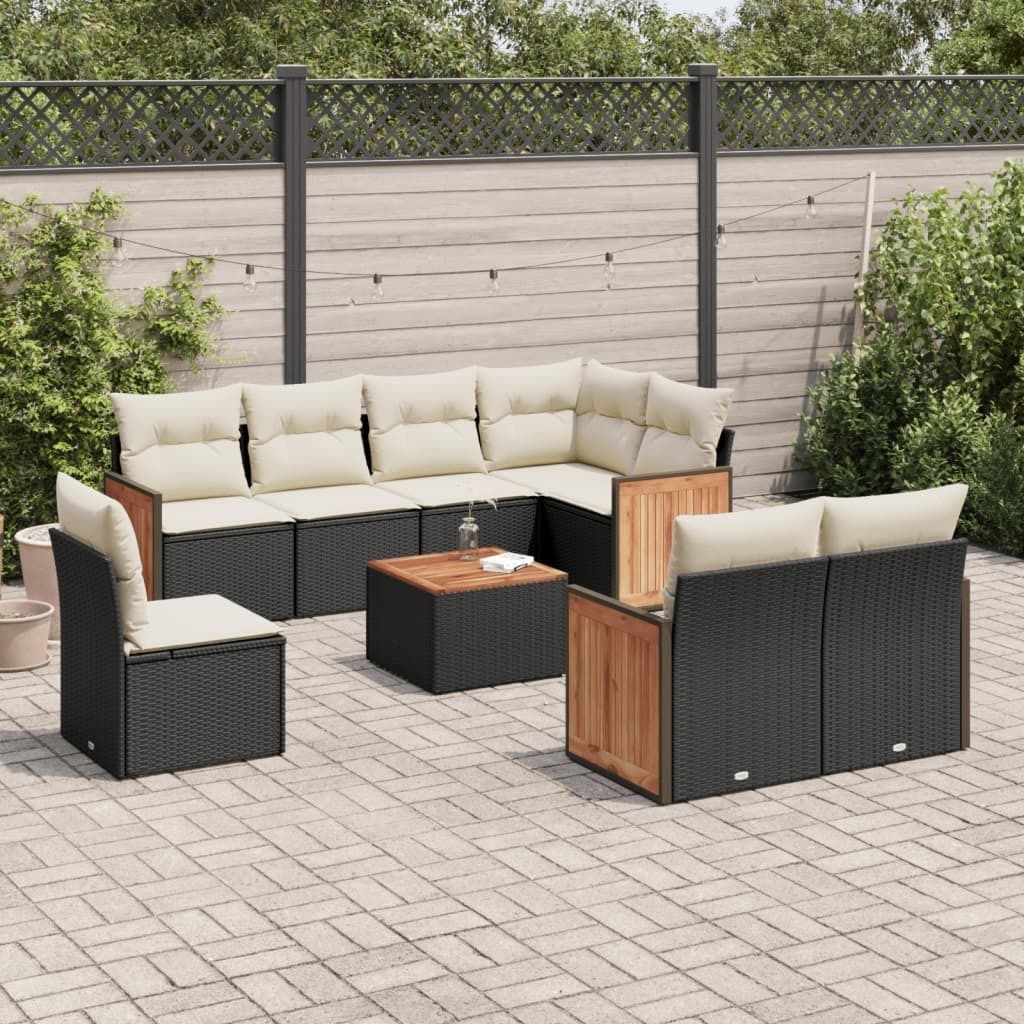 Maison Exclusive - 9-tlg. Garten-Sofagarnitur mit Kissen Schwarz Poly Rattan