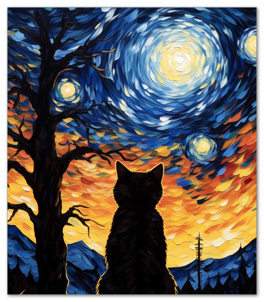 Wallario Herdabdeckplatte aus Glas, Größe 52 x 60 cm 1-teilig, Motiv Katze im Sternenlicht