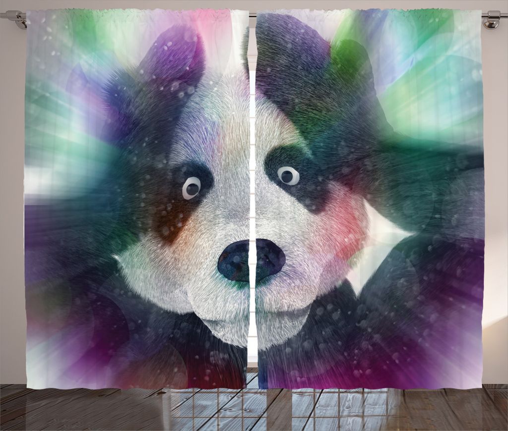 ABAKUHAUS Stoff Rustikaler Gardine, Psychedelische Panda, Schlafzimmer Kräuselband Vorhang mit Schlaufen und Haken, 280 x 245 cm, Grau weiß