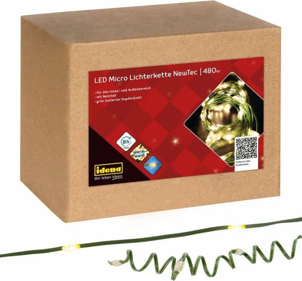 Idena Lichterkette 480 Micro LED warmweiß 8h Timer 52,9m