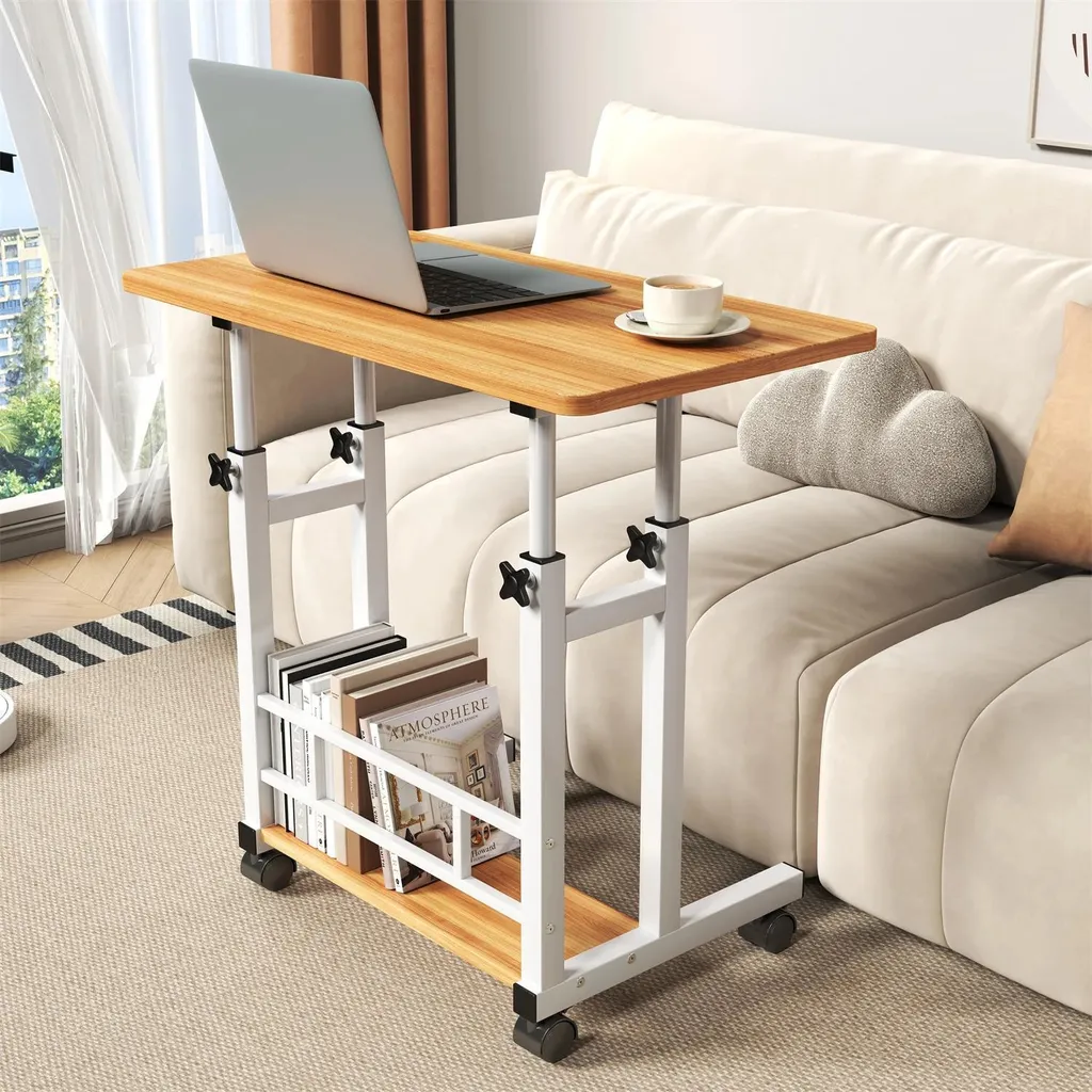 Petit bureau informatique mobile sur roulettes - Plateau bois et métal