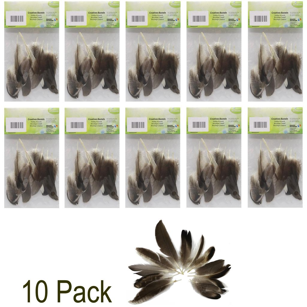 10-Pack Federn zum Basteln und Schmücken (5-10cm) / Grau-Braun-Weiß