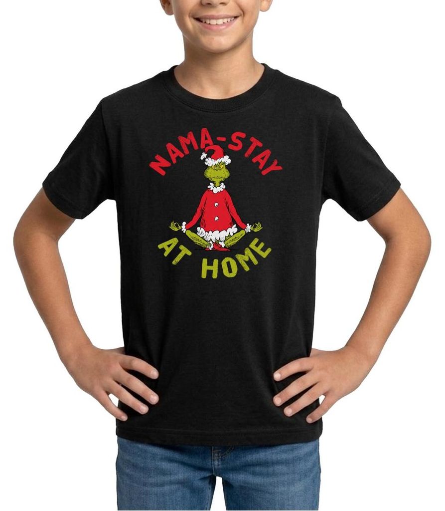 Spreadshirt Der Grinch Meditation Nama-Stay At Home Teenager T-Shirt, 152/164 (12-14 Jahre), Schwarz