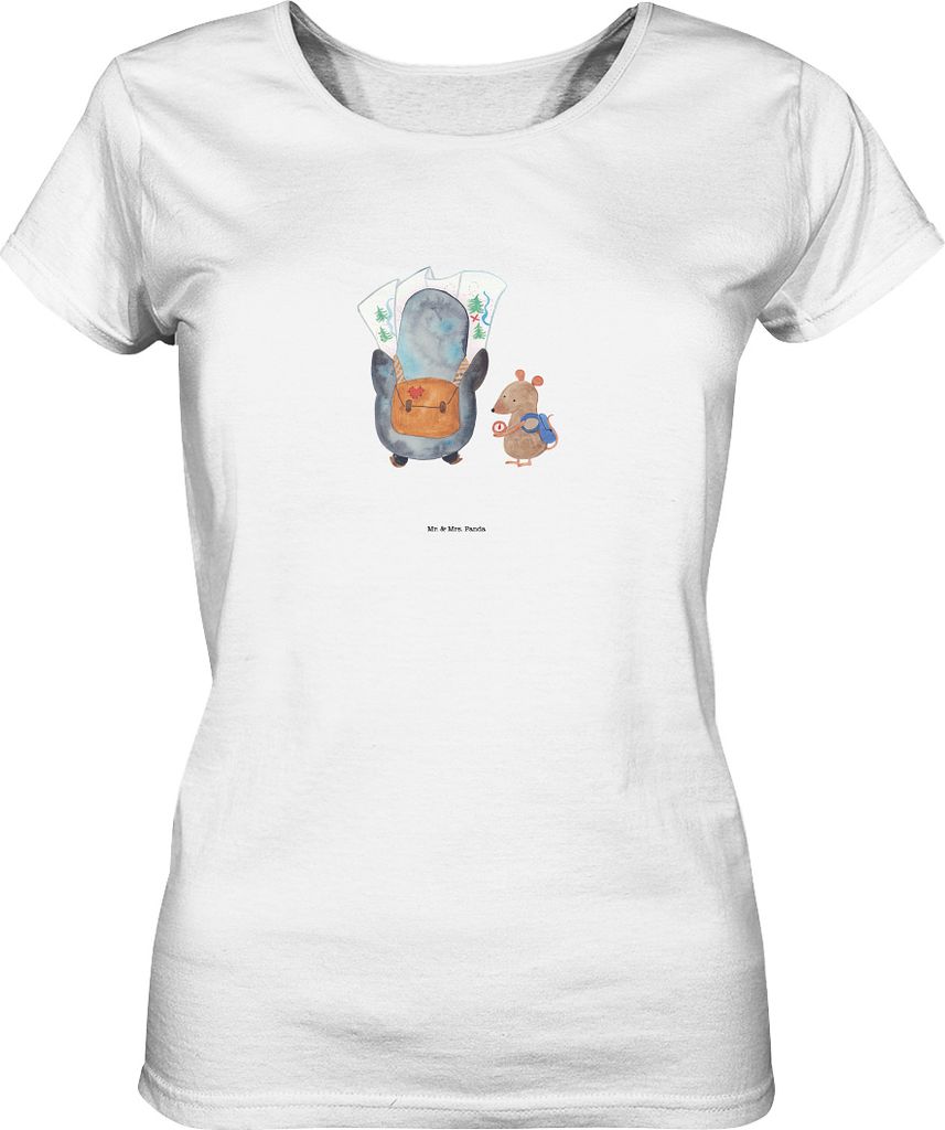 Mr. & Mrs. Panda Basic Shirt Damen Pinguin & Maus Wanderer Größe M - Weiß - Geschenk, T-Shirt Kurzarm, Wandern, Abenteuer, Oberteil, Roadtrip, K...