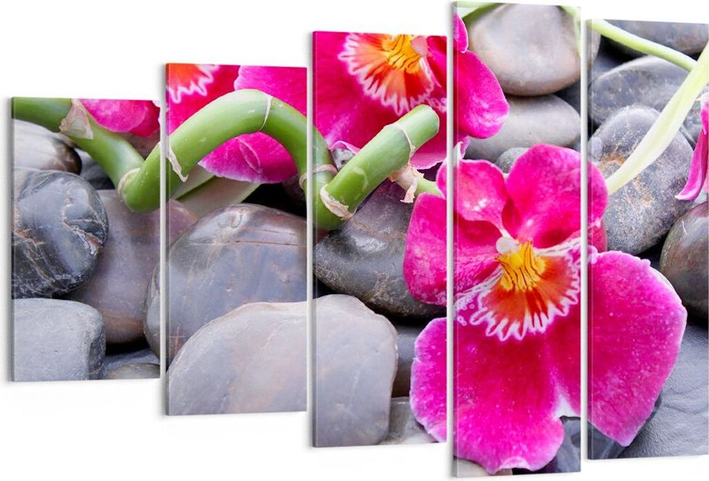 Bild auf Leinwand - Leinwandbild - Asiatisch bambus orchidee steine - 150x100cm - Wand Bild - Wanddeko - Leinwanddruck - Bilder - Kunstdruck - Lein...