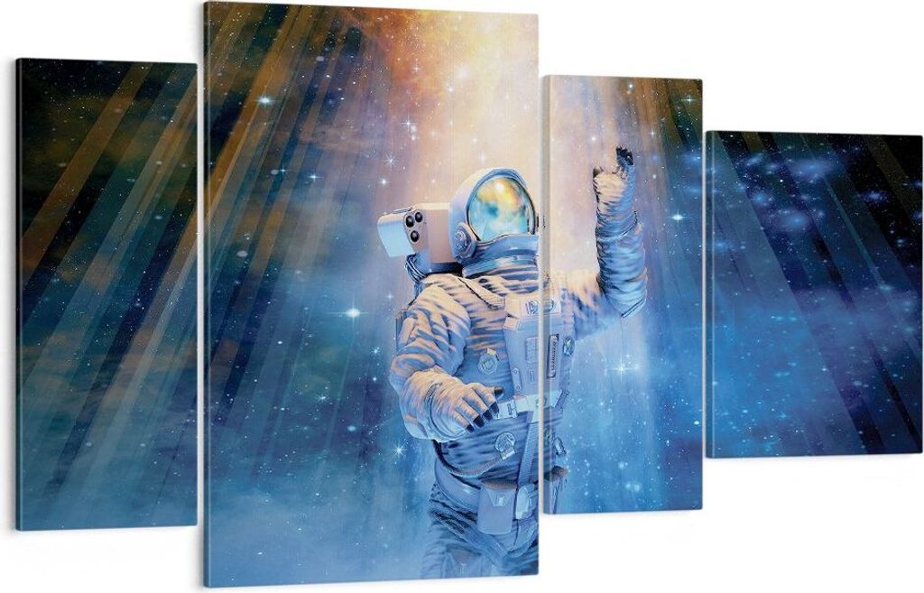 Bild auf Leinwand - Leinwandbild - 4 Teile - Astronaut Licht Kosmos - 120x70cm - Wand Bild - Wanddeko - Wandbilder - Leinwanddruck - Bilder - Wandd...