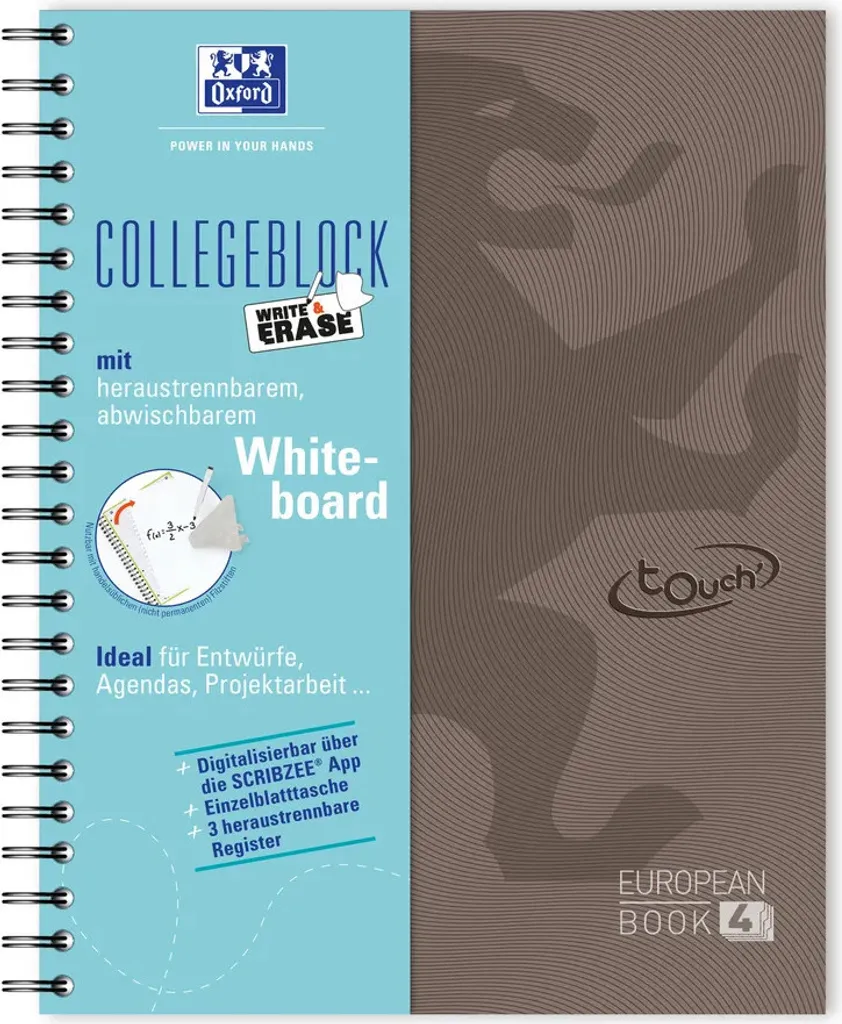 Oxford Europeanbook A4+ quadrillé 5x5 avec en-tête et papier 90g satiné