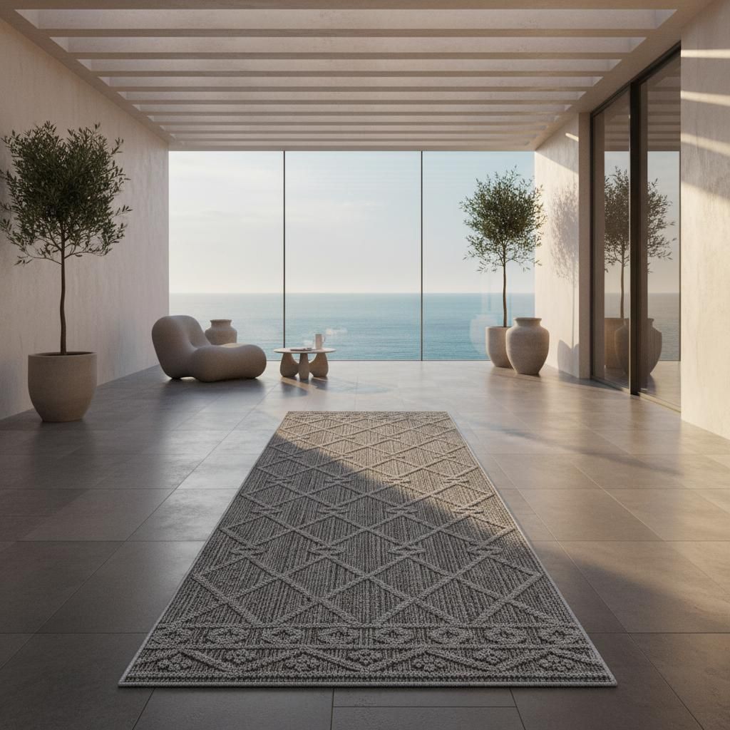 In- & Outdoor-Teppich Berber Pflegeleicht Waschbar Strapazierfähig | Läufer Grau 80x250 cm Balkon Terrasse Küche Saugroboter | CORTINA – Kadim...