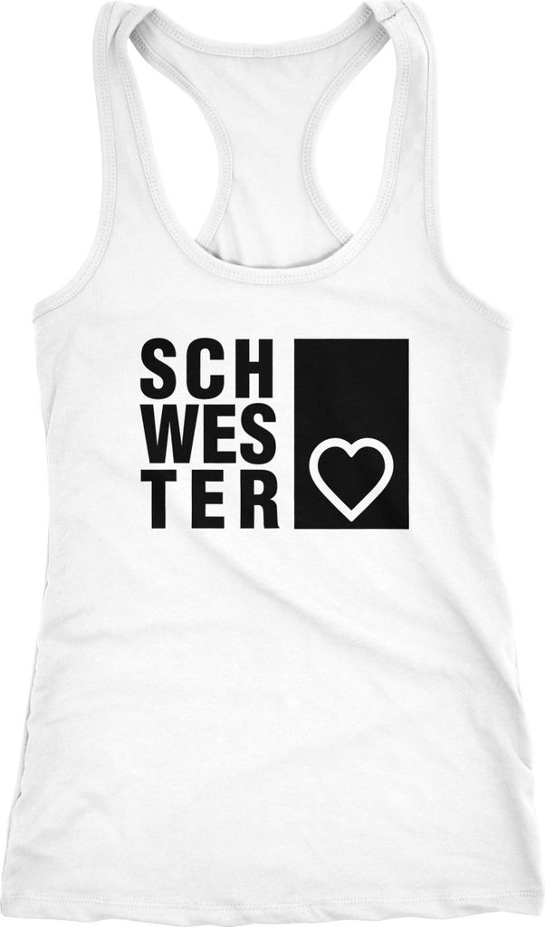 Damen Tanktop Schwesterherz Schwester Herz Geschenk Geburtstag Racerback Tank Top Moonworks weiß S
