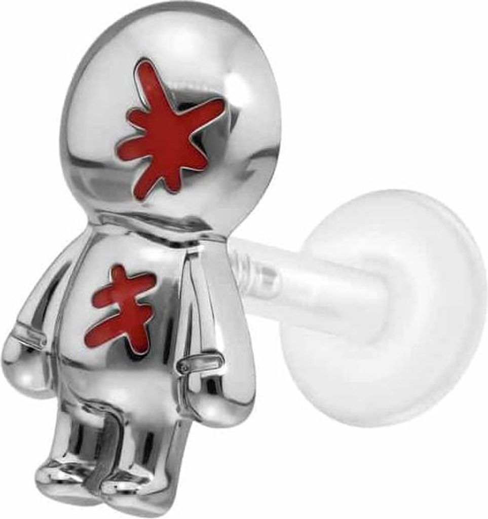 Ohrpiercing, Nasenpiercing PTFE Labret mit Innengewinde + Titan-Aufsatz PUPPE Silber Stablänge: 6mm | Stabstärke: 1,2mm