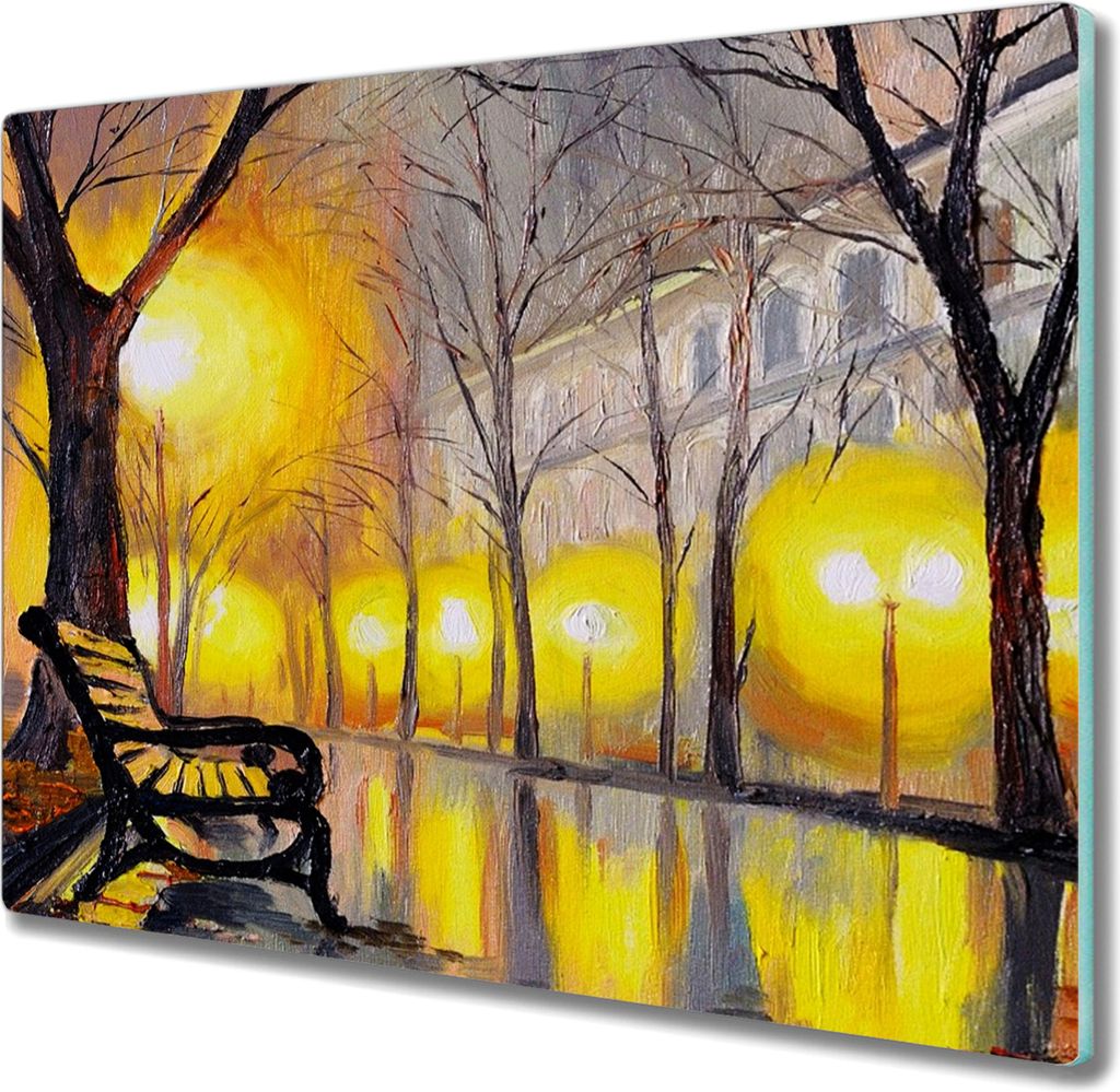 Coloray Küchenbrett Kochplattenabdeckung Hackbrett Schneidebrett Herdabdeckplatte 60x52 cm - Park Baum Lichter Stadt