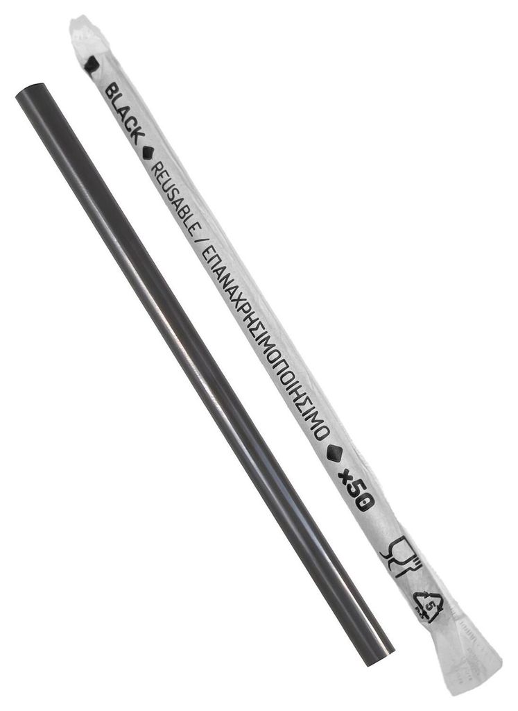 500x Trinkhalme Kunststoff PP Mehrweg schwarz einzeln Produktbild 