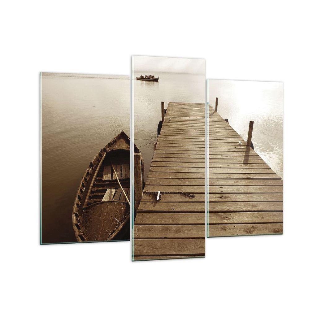 Bilder auf glas - 3 Teile - Brücke Boot Sepia - 130x100cm - Glasbilder - Wandbilder - Bilder - zum Aufhängen bereit - Wanddekoration aus Glas - G...