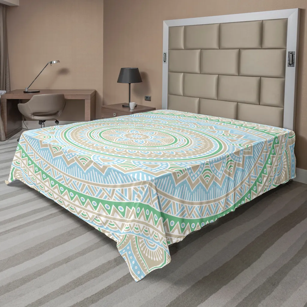 Drap Mandala Doux et Confortable Pastel Bleu Sépia Illustration 275cm