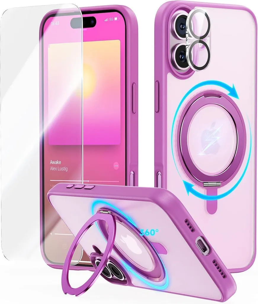 Coque Intégrale iPhone 16 Antichoc avec Béquille Invisible Coloris Rose