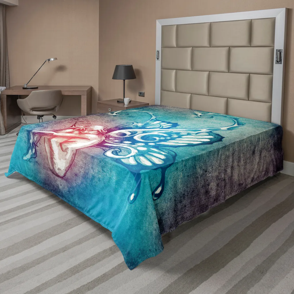 Drap de dessus décoratif papillon fée bleu violet pour grand lit double