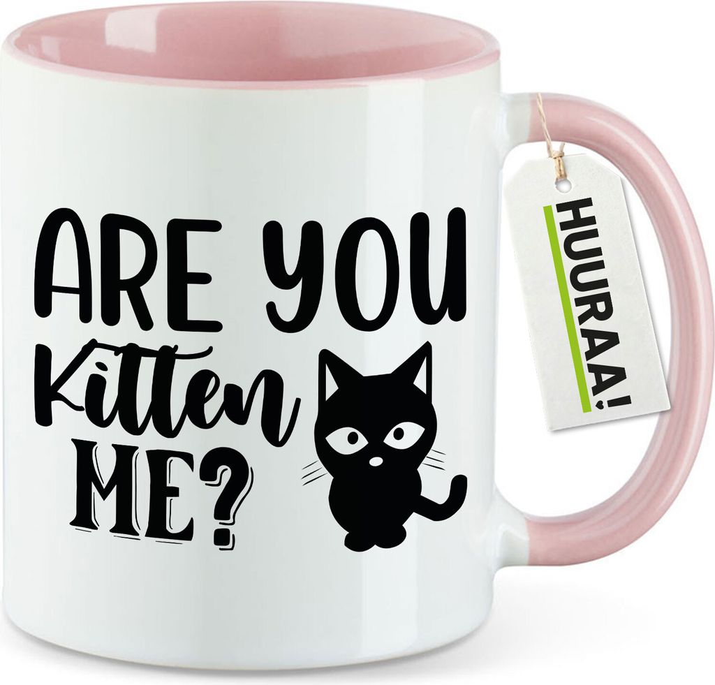 Huuraa Kaffeetasse Are you kitten me Katze 330ml Rosa Keramik Kaffeebecher Geschenkidee