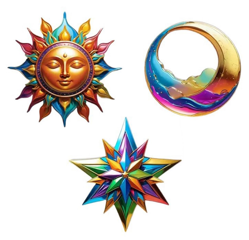 3-teiliges Wanddekorationsset mit Sonne, Mond und Sternen – kein Bohren nötig – für drinnen und draußen. Wasserfeste und sonnenbeständige W...