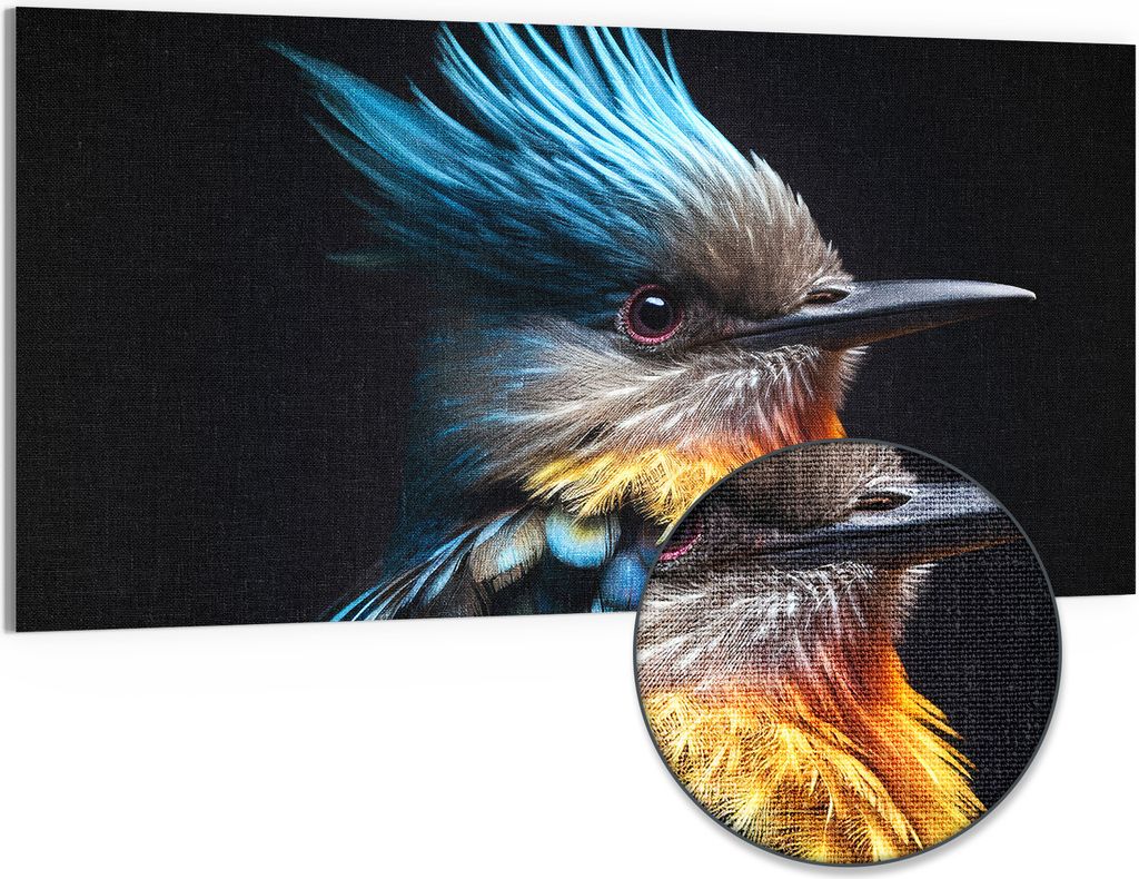 DEQORI Hybrid Leinwand Bild 100x50 cm 'Tropisches Gefieder' Wandbild Glas flach modern