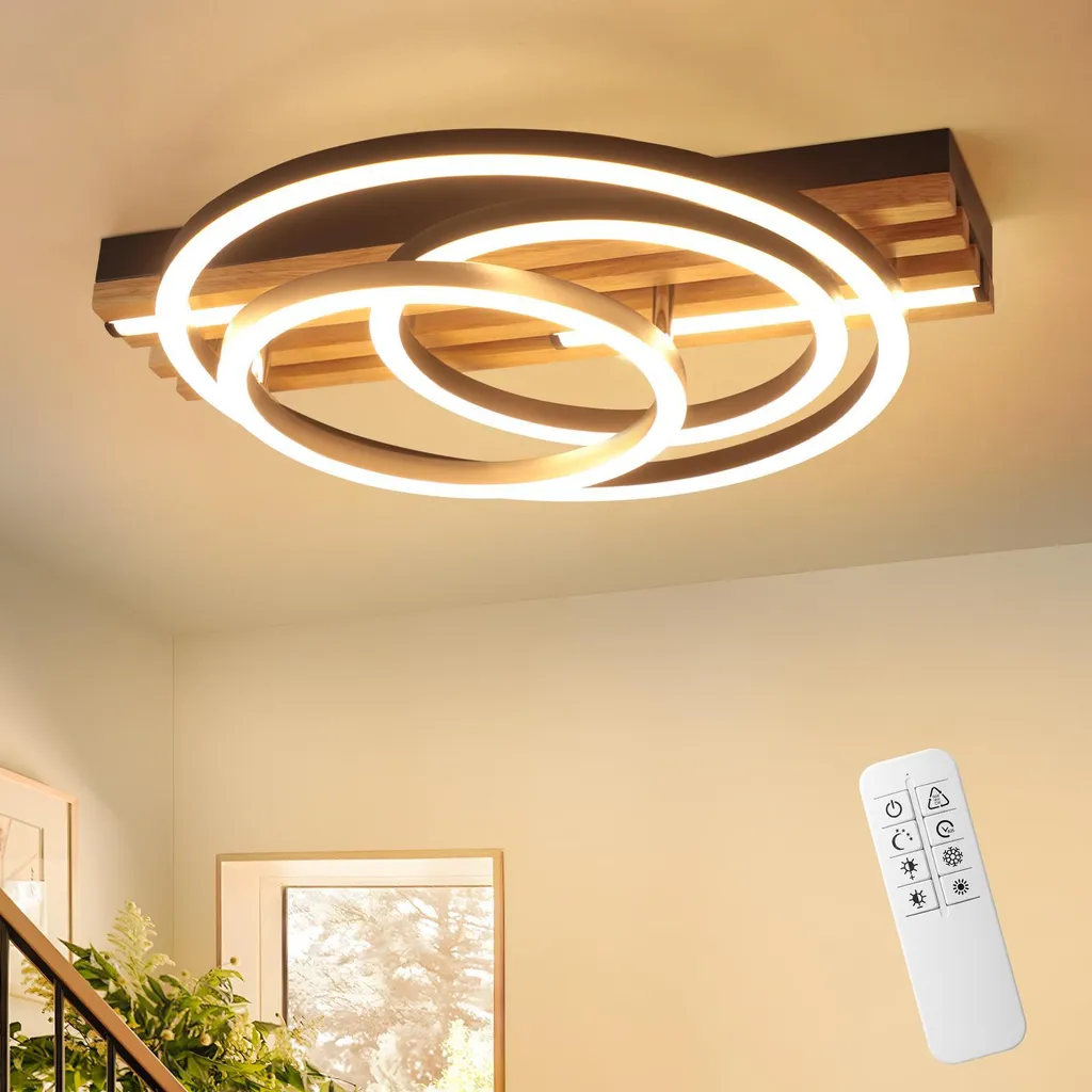Plafonnier LED bois 44W 38cm fini l'éblouissement avec télécommande
