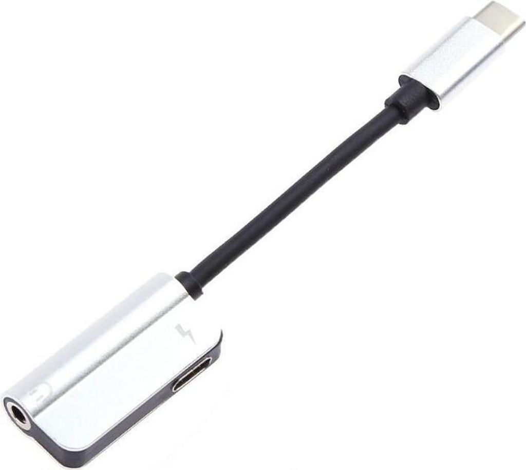 2-in-1 Typ C männlich auf 3,5mm Jack Adapter Kopfhörer Kabel AUX Audio Converter für Xiaomi Mi 6 Typ-C Schnellladung Silber