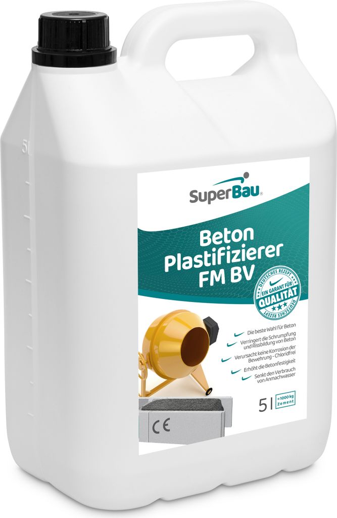SuperBau BETON Zusatzmittel 5 L Plastifizierer Betonverflüssiger Fließmittel Zusatzstoff