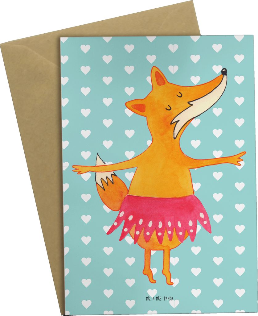 Mr. & Mrs. Panda Grußkarte Fuchs Ballerina - Türkis Pastell - Geschenk, einladungskarten, Einladung, Grußkarten, weihnachtskarten, Geburtstag, b...