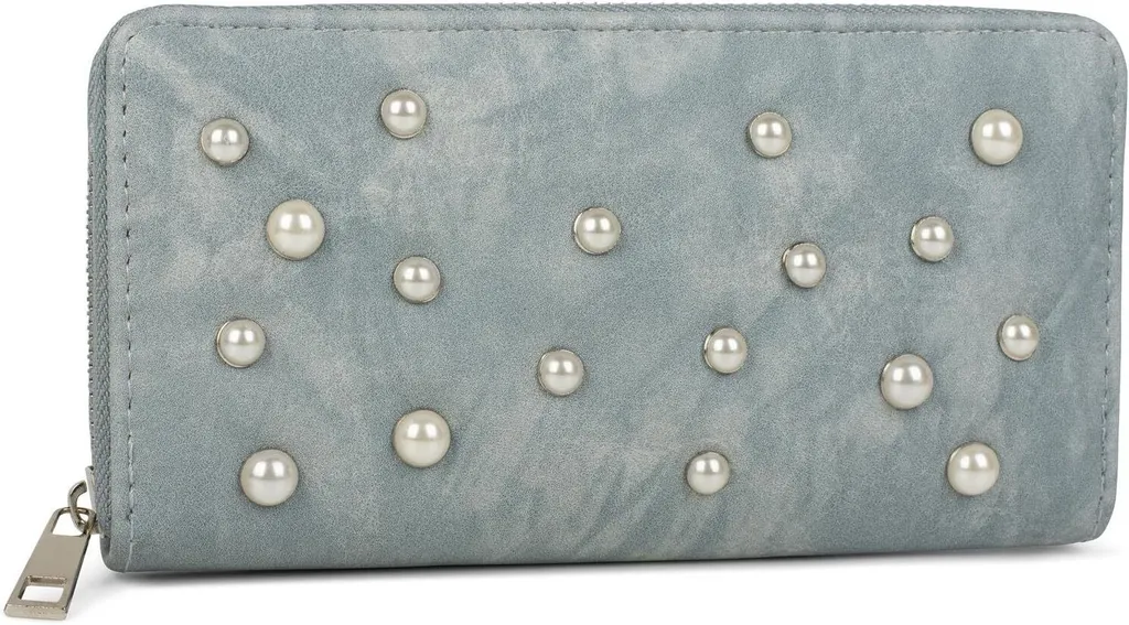 Portafoglio Donna Azzurro con Perline e Zip Around | Accessorio Chic 02040092