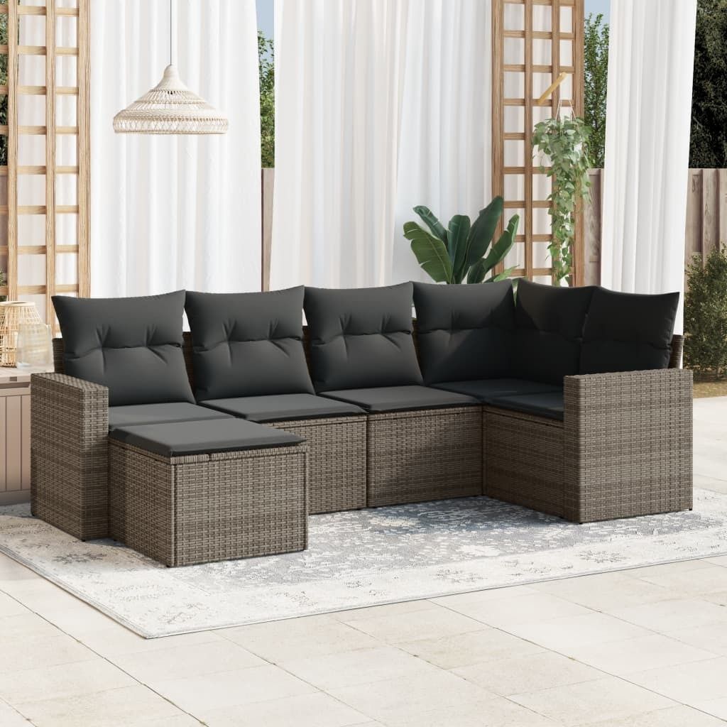 Maison Exclusive - 6-tlg. Garten-Sofagarnitur mit Kissen Grau Poly Rattan