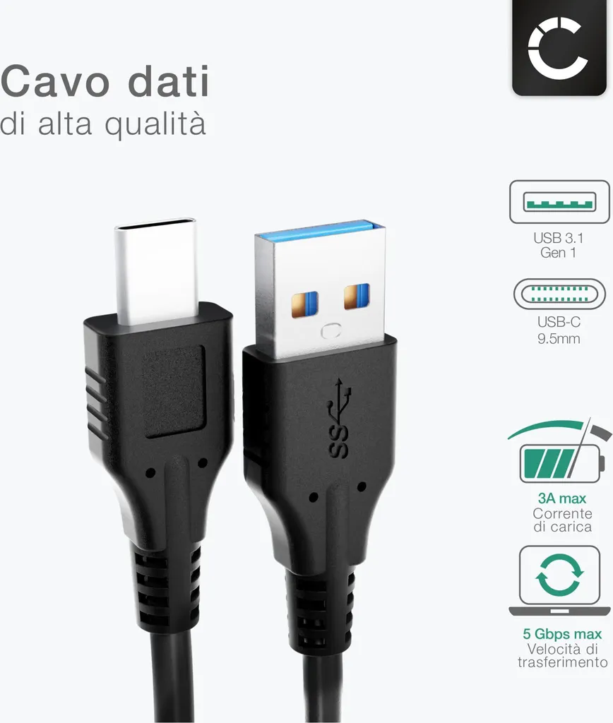 Cavo Cellonic USB 3.1 Type-C In Nylon 1m Per ASUS ZenPad – Ricarica 3A E Sincronizzazione Veloce - 3
