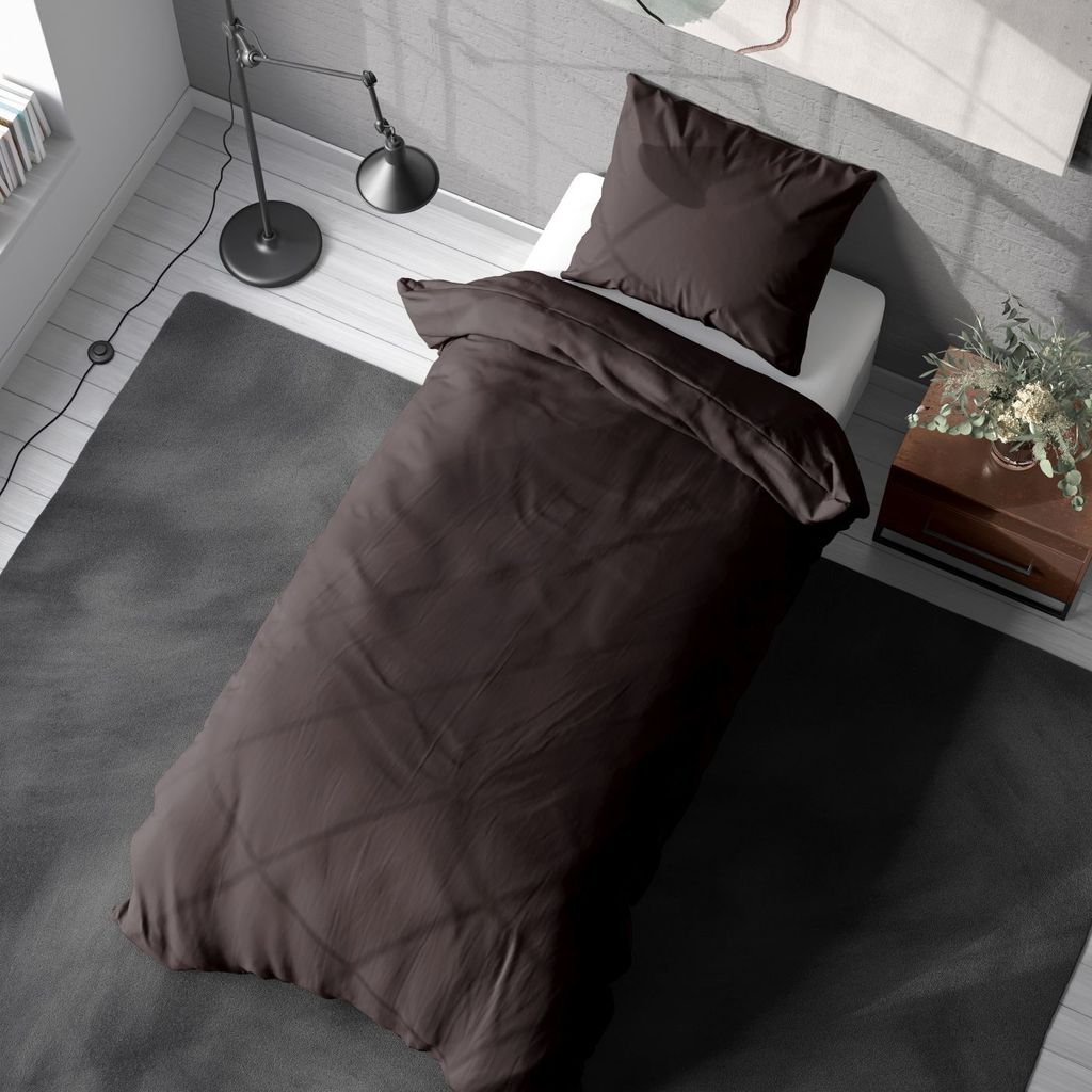 Soma Renforcé Bettwäsche 135 x 200 cm Bettbezug Kopfkissenbezug 80 x 80 cm uni braun