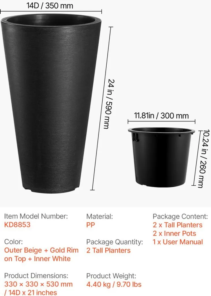 Pots de fleurs durables pour intérieur et extérieur - Duo de cache-pots - 7