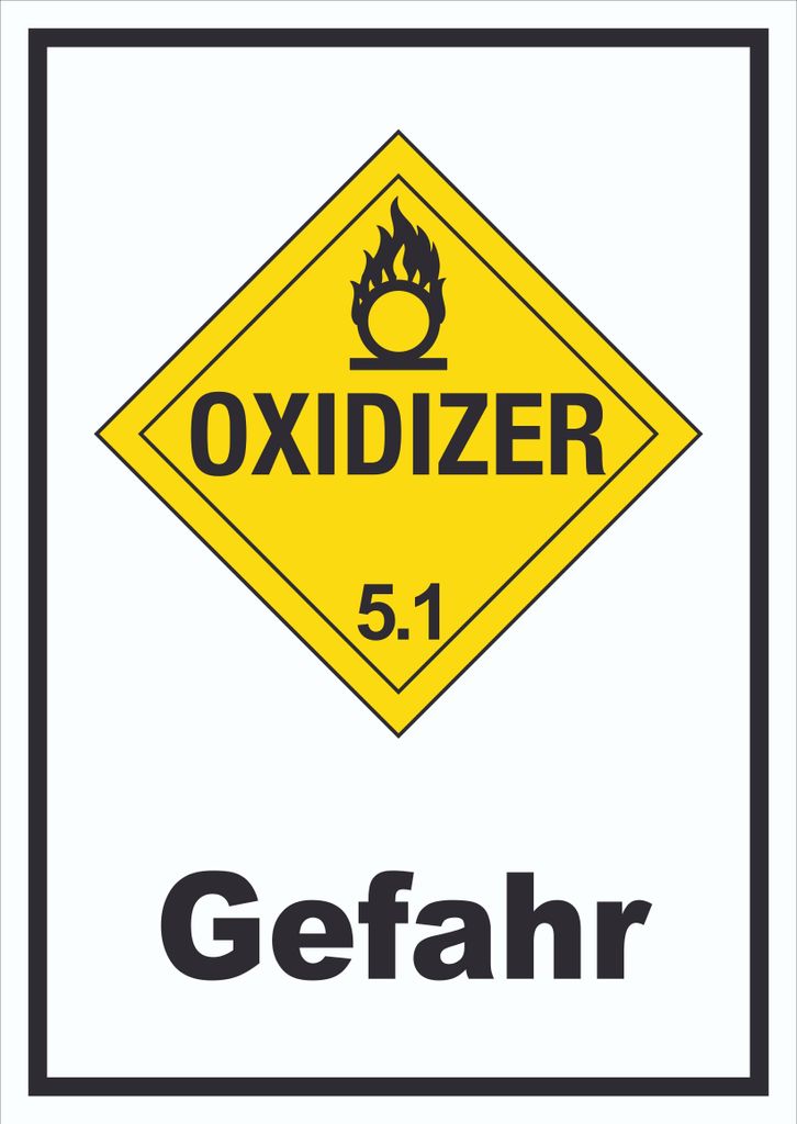 Schild Oxidierend wirkend Gefahr Oxidizer entzündend hochkant A5 Rückseite selbstklebend