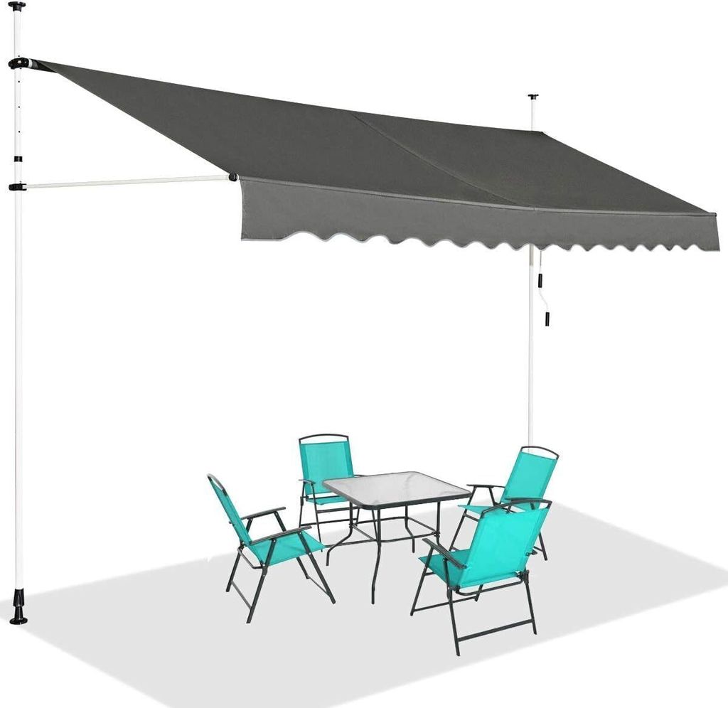 GOPLUS Klemmmarkise 350cm breit, Terrassenmarkise ohne Bohren, UV-beständig höhenverstellbar wasserabweisend, Markise mit Handkurbel Einziehbar, ...