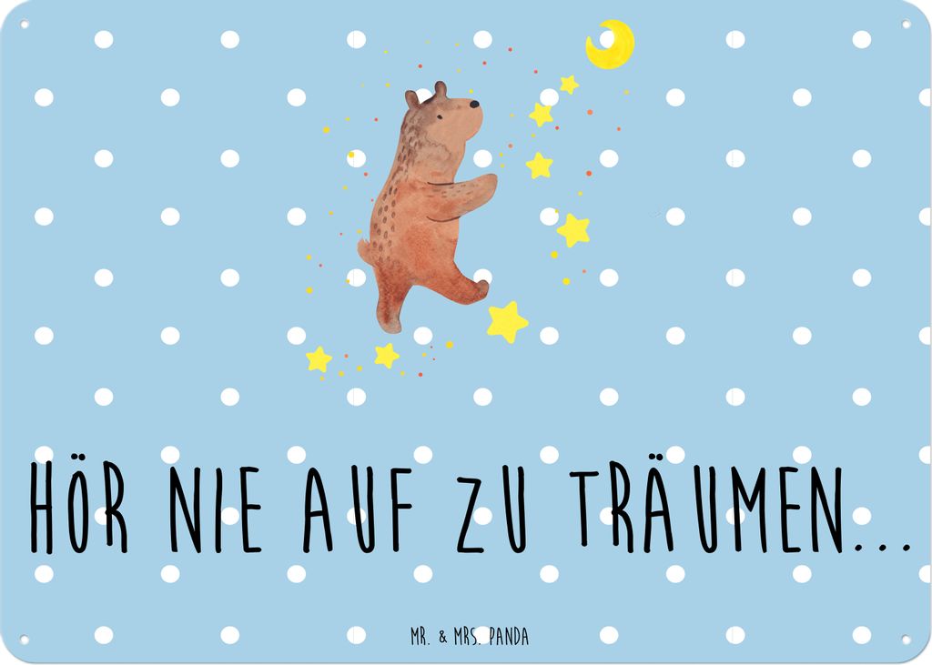 Mr. & Mrs. Panda Wandbild Bär Träume DIN A6 - Blau Pastell - Geschenk, Teddy, Träumen, tafel, Blechschild, Deko, Schild, Traumdeutung, Traum, T...