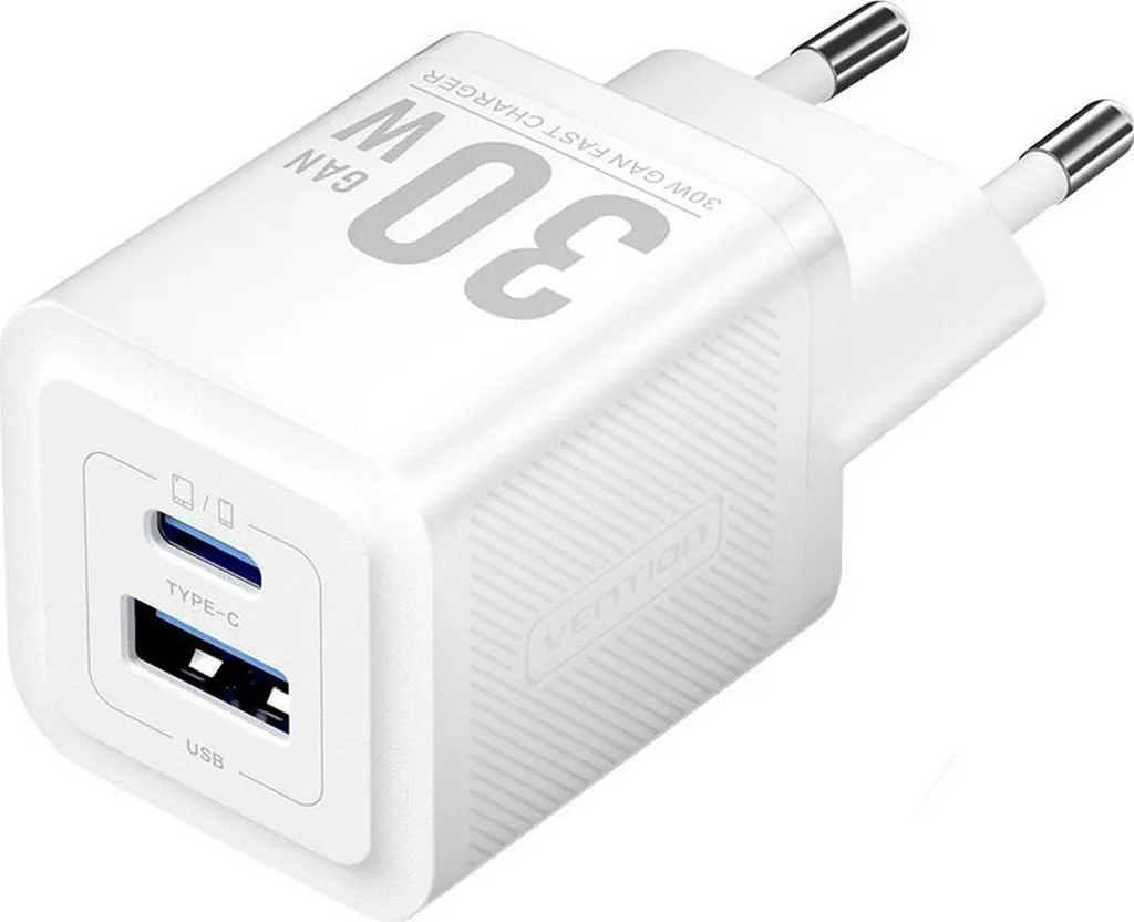 Vention Caricatore GaN 30W Bianco FEQW0-EU | Design Compatto e Sicuro