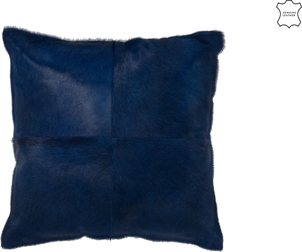 Coussin en Cuir Bleu Électrique J-Line Texture Poil Naturel 45cm