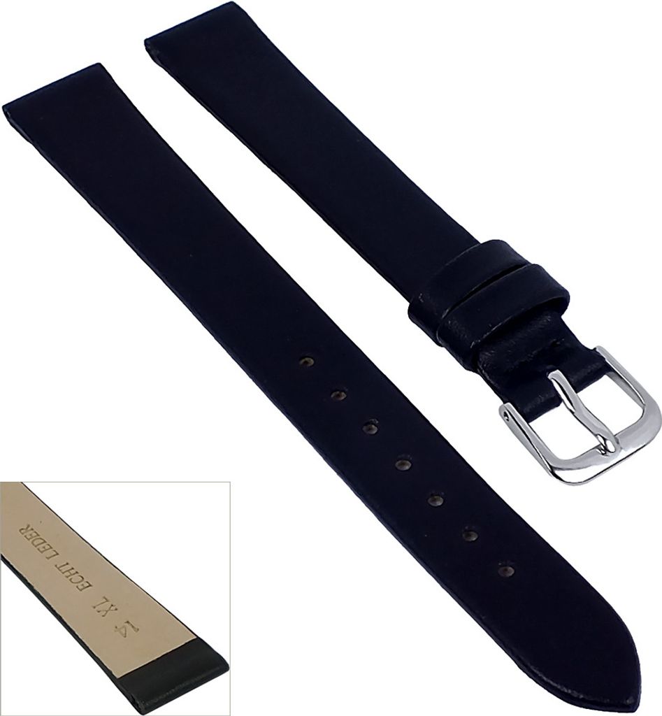 Minott Uhrenarmband XL Nappa Leder schwarz ohne Naht weich 29684, Stegbreite:12mm, Schließe:Silbern