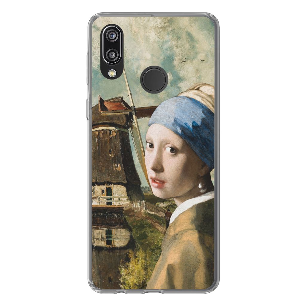 MuchoWow Handyhülle Schutzhülle Hülle für Huawei P20 Lite (2020) Mädchen mit Perlenohrring - Mühle - Kunst Silikon Softcase Handy Hülle - ...