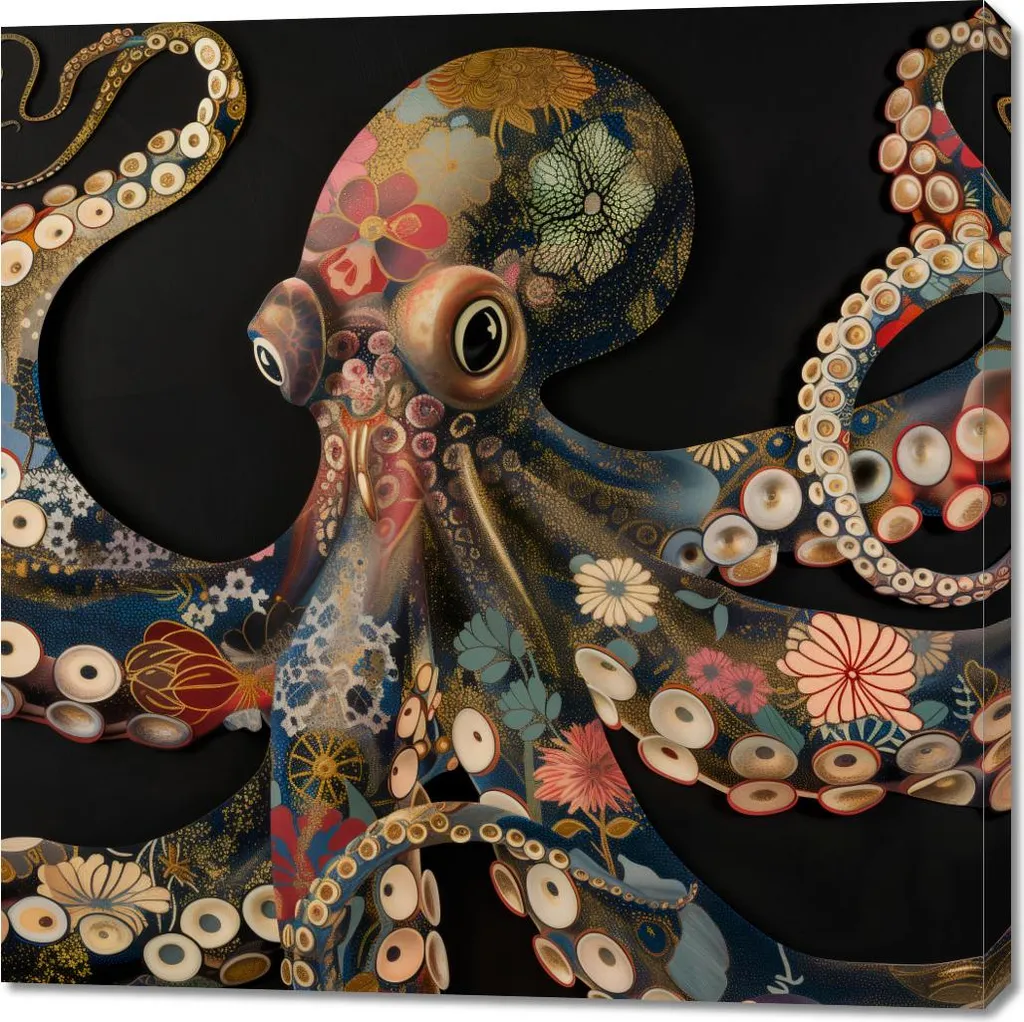 Quadro Polpo 100x100 cm Black Style - Must-Have Arredamento 2026