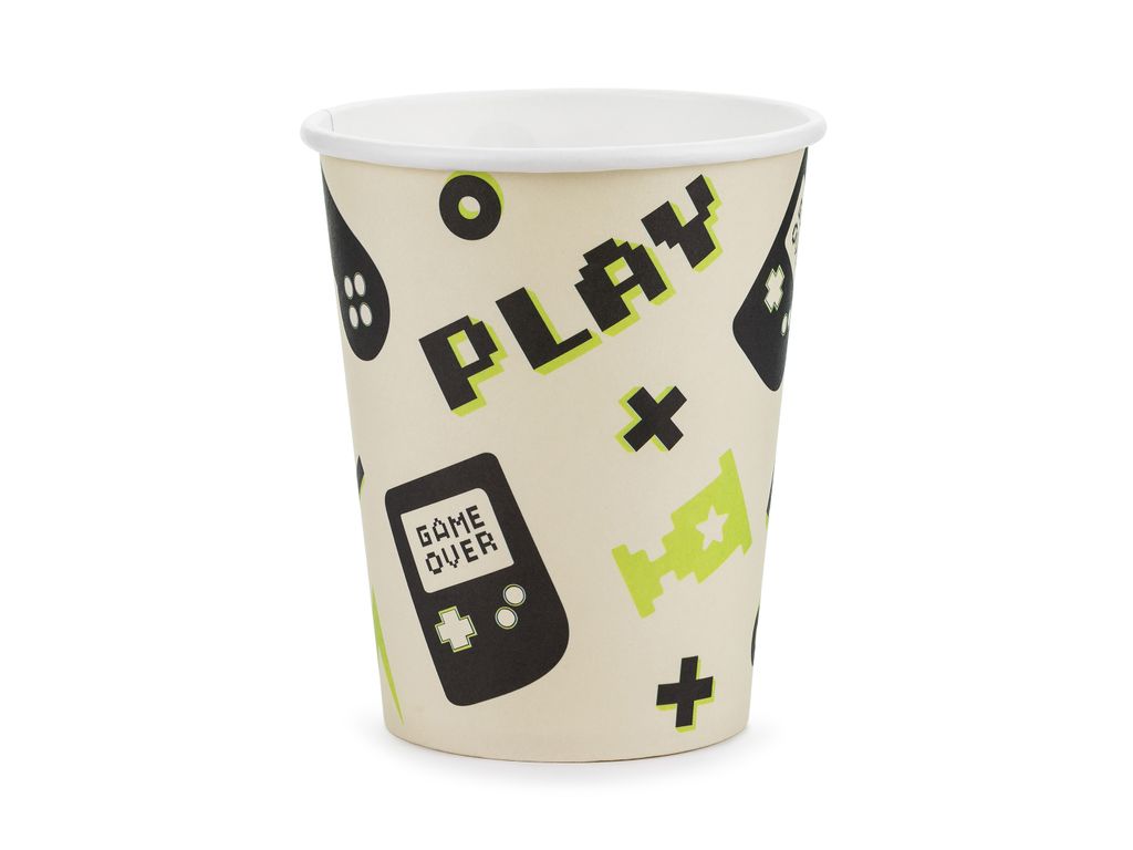 6 Papp-Becher Gamer Spielkonsole